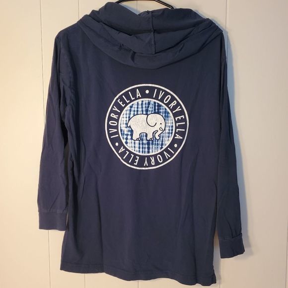 Ivory Ella Womens Navy Blue Long Sleeve Hooded Top Elephant Graphic - Picture 5 of 11